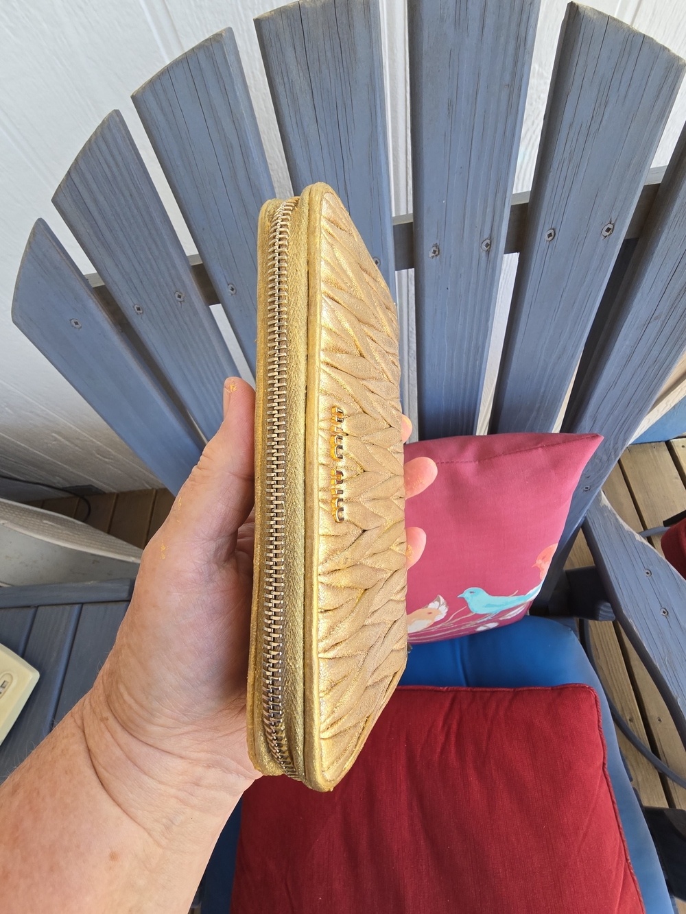 Miu Miu EUC Gold Matelassé Zip-Around Wallet 8x4.5" - Picture 8 of 10